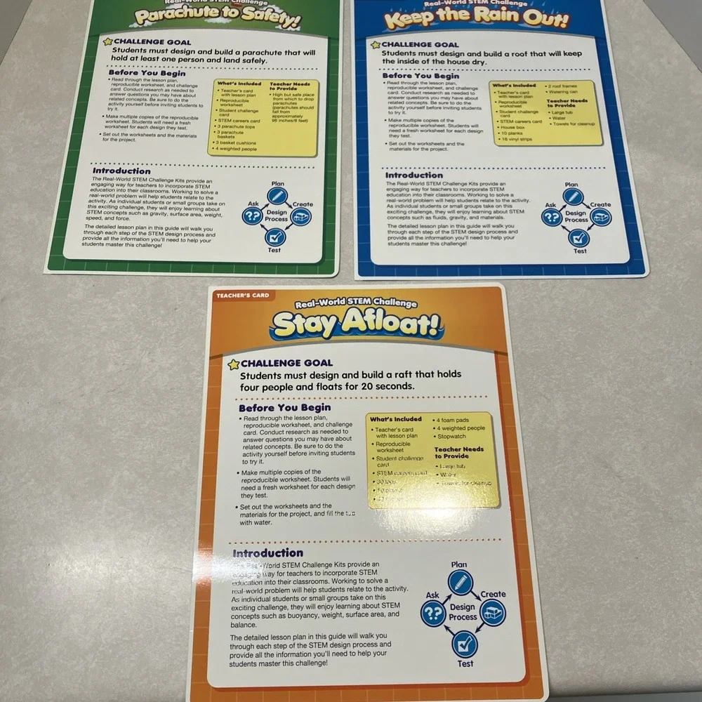 Lakeshore Real-World STEM Challenge Kits Stay Afloat Parachute Keep Rain Out 5+
